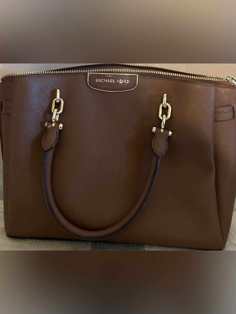 Michael Kors Tan Leather Messenger with Gold Accents